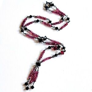 Vtg Art Deco goth choker Necklace Czech Hand Cut Glass Beads sterling 925 16"